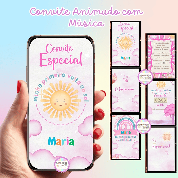 Convite Animado com Música - Primeira Volta ao Sol 365 dias meninas 1