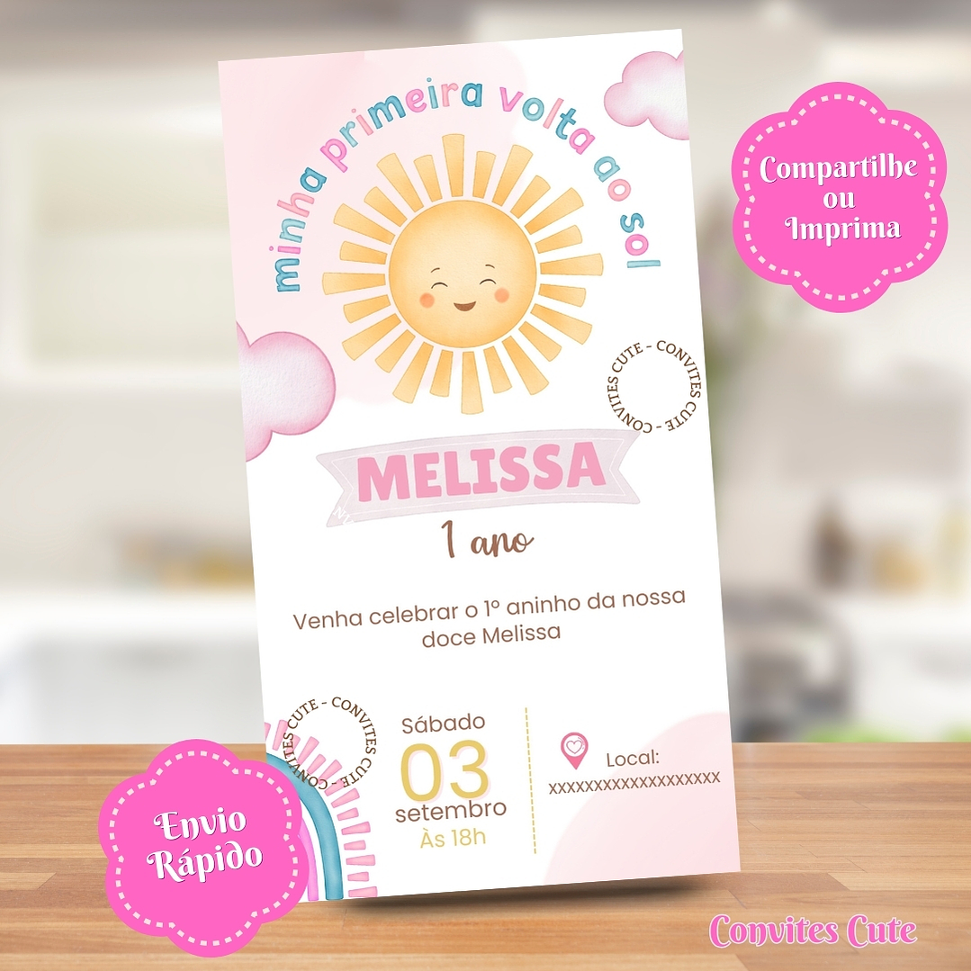 Convite Digital Primeira Volta ao Mundo Rosa / 365 dias / Meninas 2