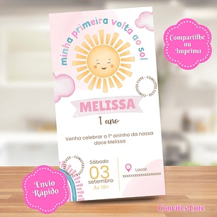 Convite Digital Primeira Volta ao Mundo Rosa / 365 dias / Meninas