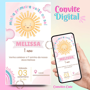 Convite Digital Primeira Volta ao Mundo Rosa / 365 dias / Meninas