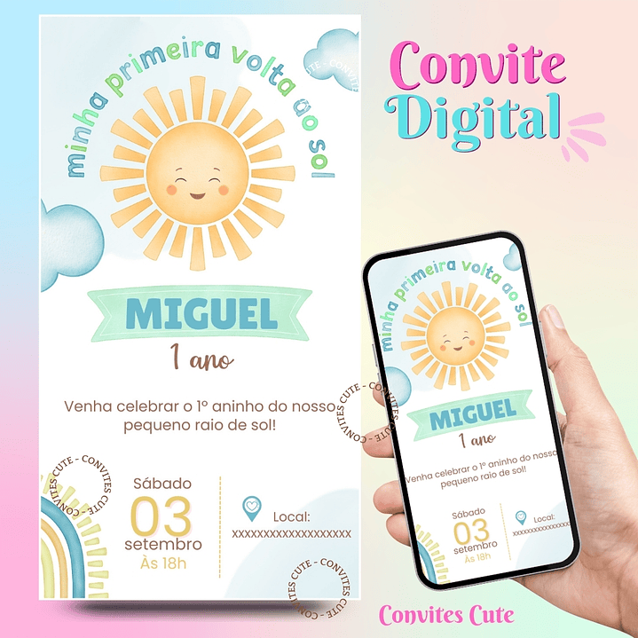 Convite Digital Primeira Volta ao Mundo Azul / 365 dias / Meninos 1