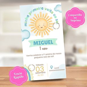 Convite Digital Primeira Volta ao Mundo Azul / 365 dias / Meninos