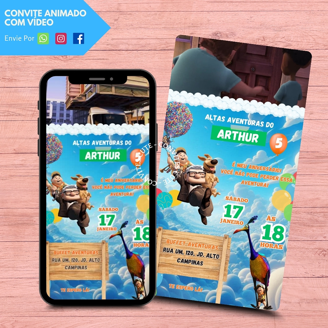 Convite Animado com Vídeo Up Altas Aventuras 1