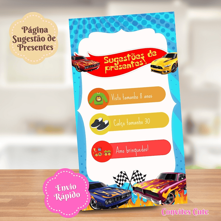 Convite Interativo (COM ou SEM) Sugestão de Presente - Hot Wheels 3