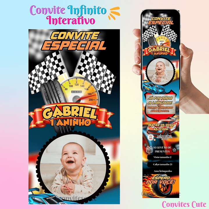 Convite Infinito Interativo Hot Wheels (Com foto)  1