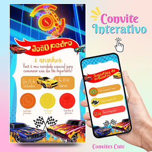 Convite Interativo (COM ou SEM) Sugestão de Presente - Hot Wheels