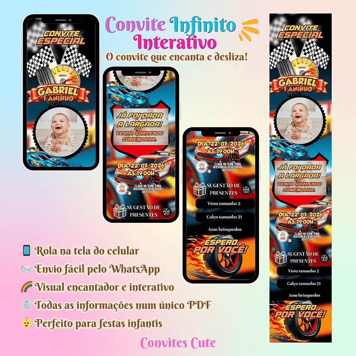 Convite Infinito Interativo Hot Wheels (Com foto)  2