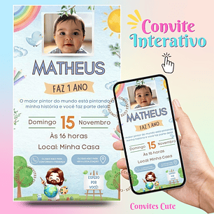 Convite Interativo O maior pintor do mundo Azul (Com Foto) 