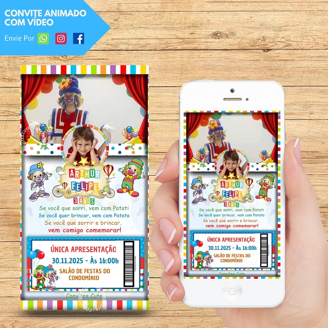 Convite Animado com Vídeo Patati Patatá 1