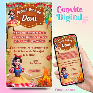 Convite Digital Arraia Festa Junina Branca de Neve
