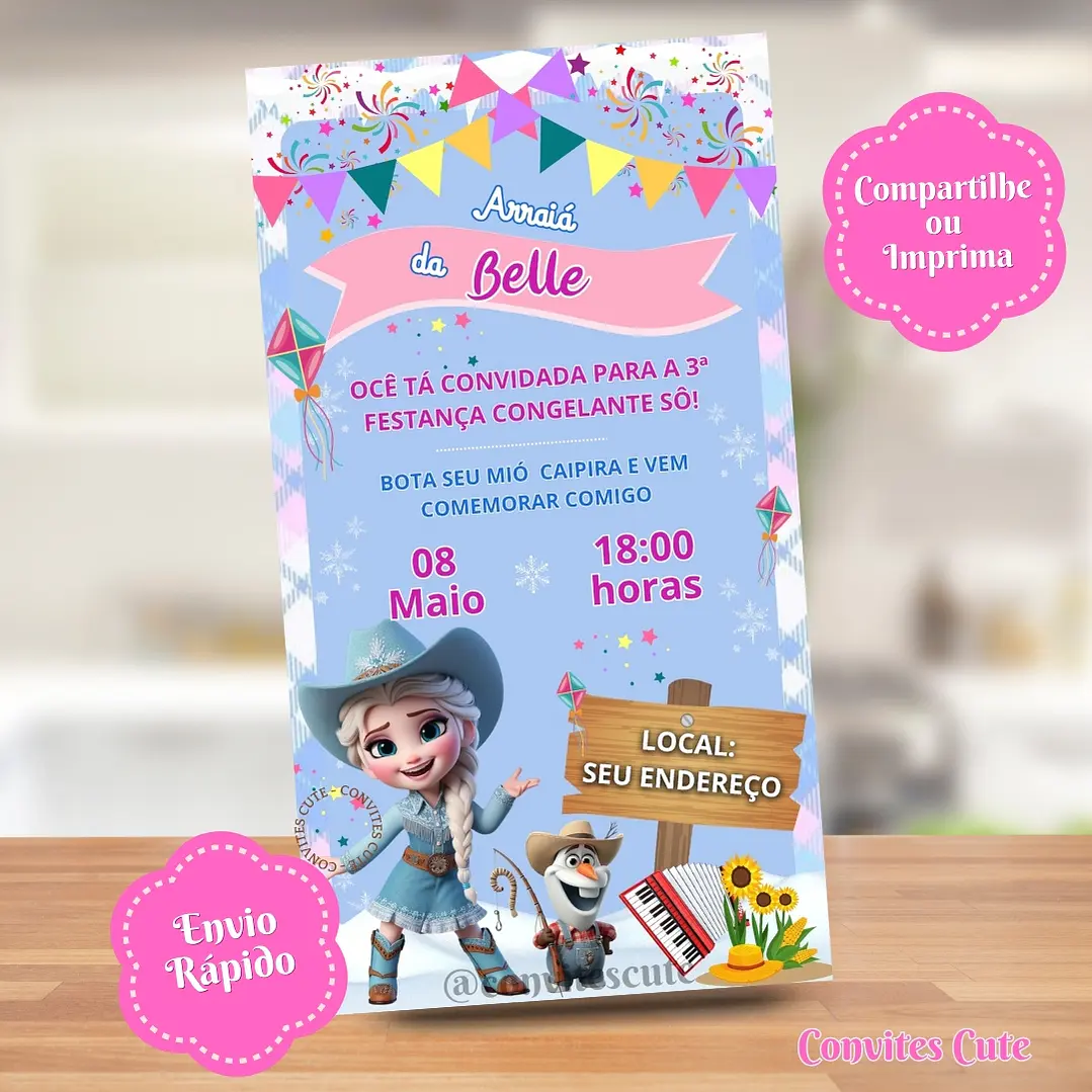 Convite Digital Arraia Festa Junina Frozen 2
