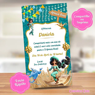 Convite Digital Arraia Festa Junina Aladdin Jasmine 