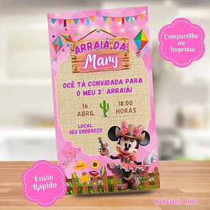 Convite Digital Arraia Festa Junina Minnie Rosa