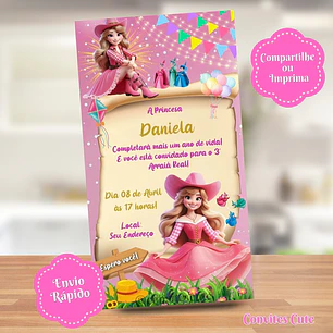 Convite Digital Arraia Festa Junina Bela Adormecida Princesa Aurora