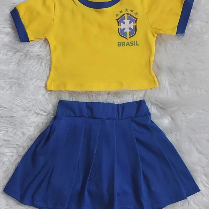  Conjunto Roupa do Brasil Fantasia Meninas Infantil Juvenil Blogueirinha Torcedora Brasileira Copa do Mundo 6