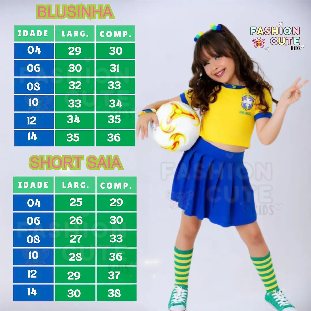  Conjunto Roupa do Brasil Fantasia Meninas Infantil Juvenil Blogueirinha Torcedora Brasileira Copa do Mundo 5