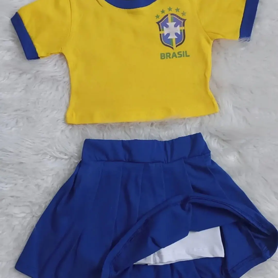 Conjunto Roupa do Brasil Fantasia Meninas Infantil Juvenil Blogueirinha Torcedora Brasileira Copa do Mundo 3