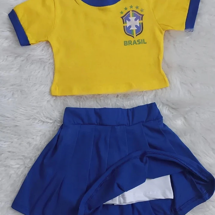  Conjunto Roupa do Brasil Fantasia Meninas Infantil Juvenil Blogueirinha Torcedora Brasileira Copa do Mundo 3