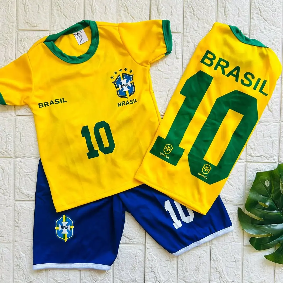  Conjunto Roupa Uniforme do Brasil Fantasia Futebol Meninos Meninas Infantil Torcedor Brasileiro Copa do Mundo 1