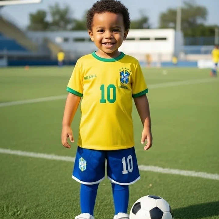  Conjunto Roupa Uniforme do Brasil Fantasia Futebol Meninos Meninas Infantil Torcedor Brasileiro Copa do Mundo 6