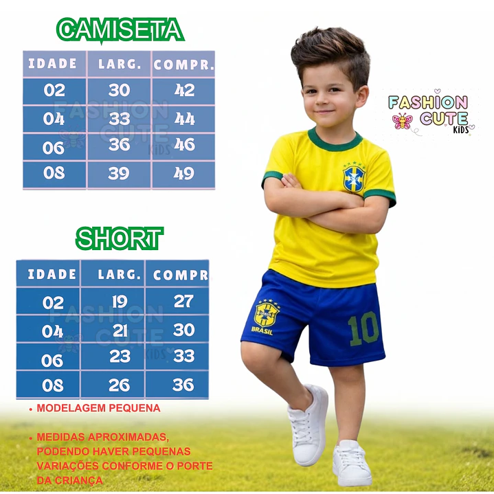  Conjunto Roupa Uniforme do Brasil Fantasia Futebol Meninos Meninas Infantil Torcedor Brasileiro Copa do Mundo  6