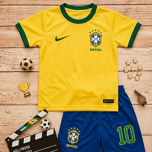  Conjunto Roupa Uniforme do Brasil Fantasia Futebol Meninos Meninas Infantil Torcedor Brasileiro Copa do Mundo 