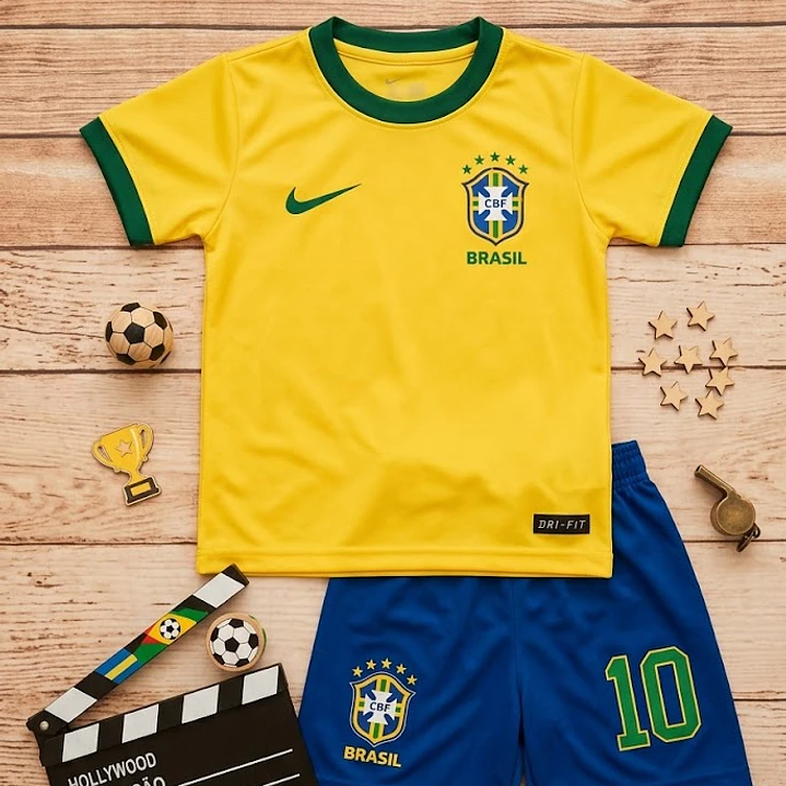 Conjunto Roupa Uniforme do Brasil Fantasia Futebol Meninos Meninas Infantil Torcedor Brasileiro Copa do Mundo  2