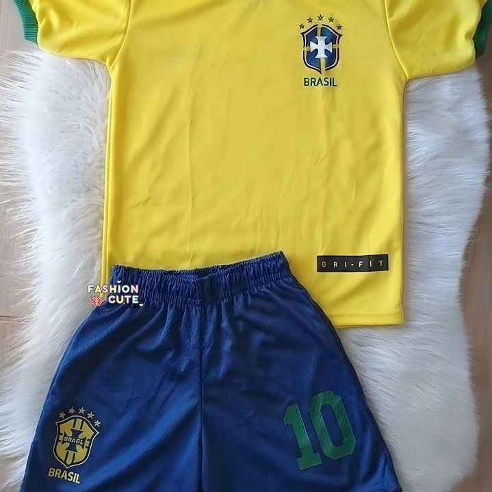  Conjunto Roupa Uniforme do Brasil Fantasia Futebol Meninos Meninas Infantil Torcedor Brasileiro Copa do Mundo  7