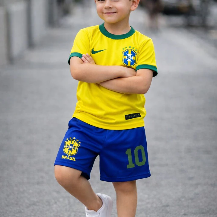  Conjunto Roupa Uniforme do Brasil Fantasia Futebol Meninos Meninas Infantil Torcedor Brasileiro Copa do Mundo  5