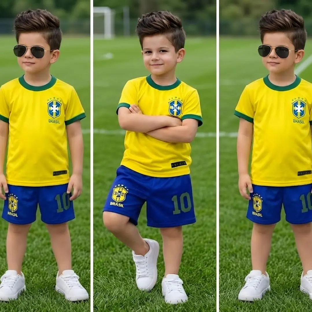  Conjunto Roupa Uniforme do Brasil Fantasia Futebol Meninos Meninas Infantil Torcedor Brasileiro Copa do Mundo  1