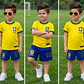 Conjunto Roupa Uniforme do Brasil Fantasia Futebol Meninos Meninas Infantil Torcedor Brasileiro Copa do Mundo  - Thumbnail 1