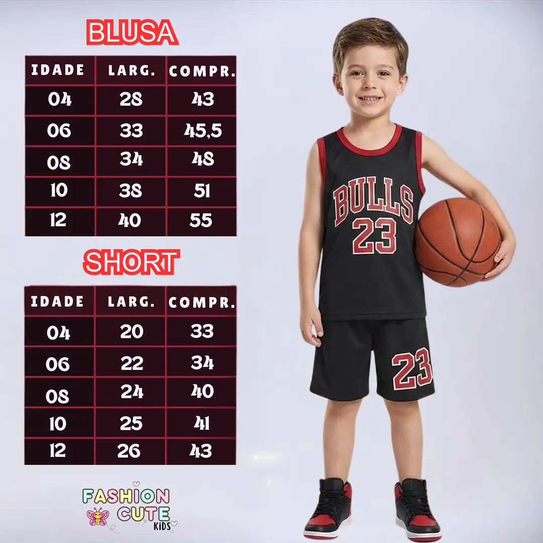 Conjunto De Basquete Infantil Masculino Regata + Shorts Bulls 23 5