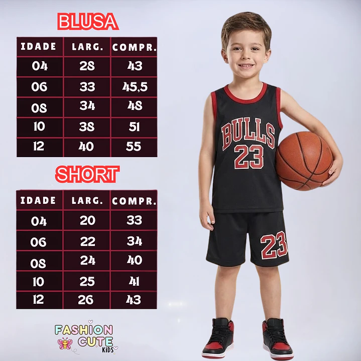Conjunto De Basquete Infantil Masculino Regata + Shorts Bulls 23 5