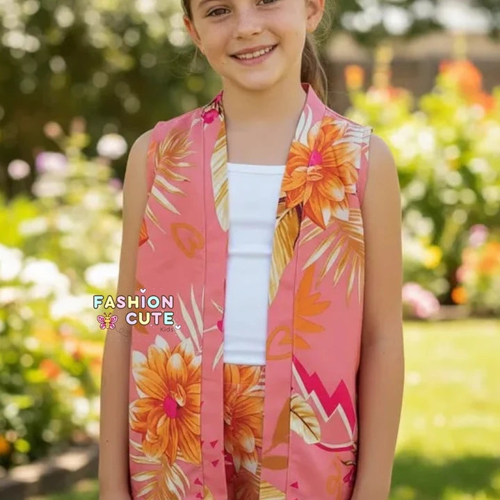 Conjunto Infantil Trio Kimono Floral Meninas Combinadinho Rosê  1