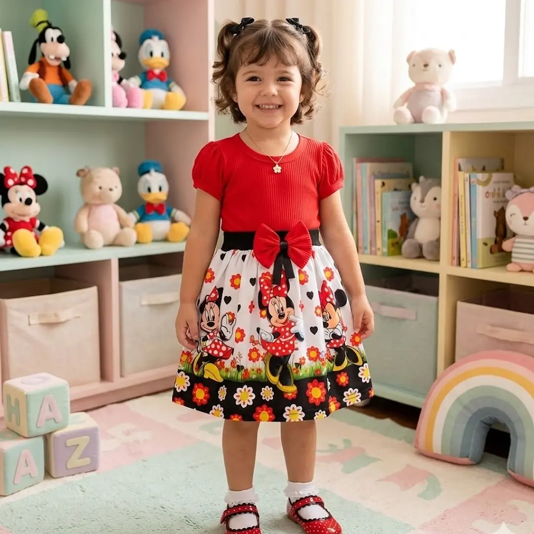 Vestido Infantil Temático Minnie Vermelha 1
