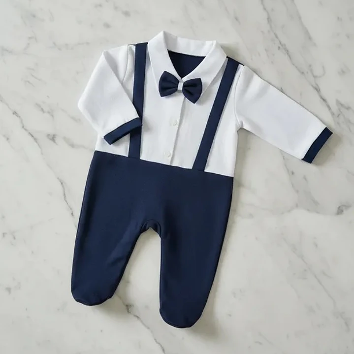 Macacão Bebê Estilo Social Menino Gravata Suspensório 0-3 Meses 7