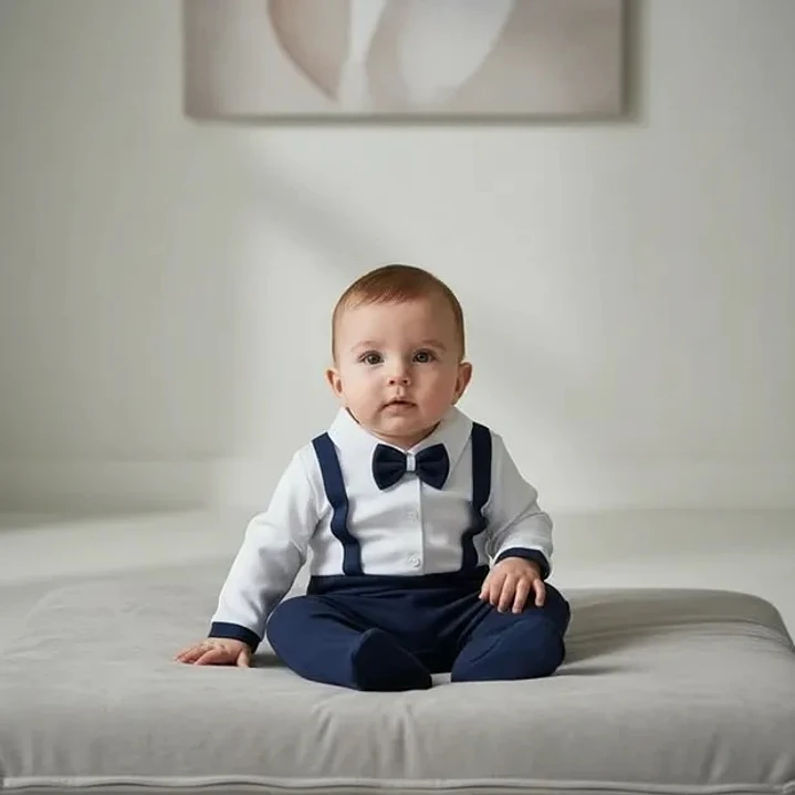 Macacão Bebê Estilo Social Menino Gravata Suspensório 0-3 Meses 8