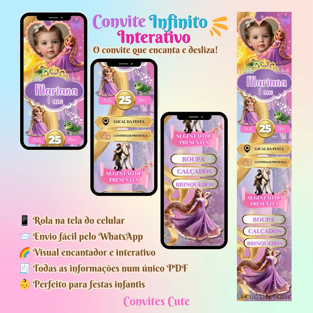 Convite Infinito Rapunzel Enrolados 2