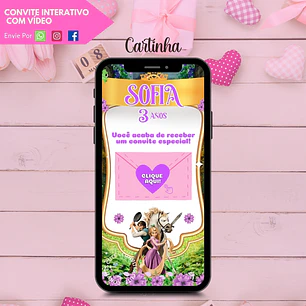 Convite Interativo com Vídeo (COM ou SEM Sugestão de Presente) - Rapunzel Enrolados
