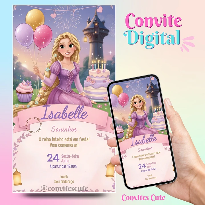 Convite Digital Rapunzel Enrolados 1