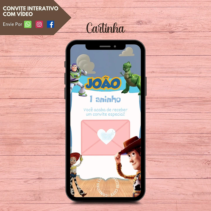 Convite Interativo com Vídeo (COM ou SEM) Sugestão de Presente - Toy Story 2