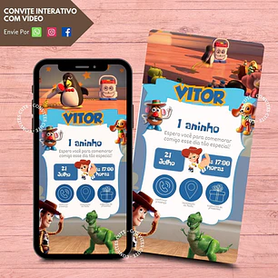 Convite Interativo com Vídeo (COM ou SEM) Sugestão de Presente - Toy Story