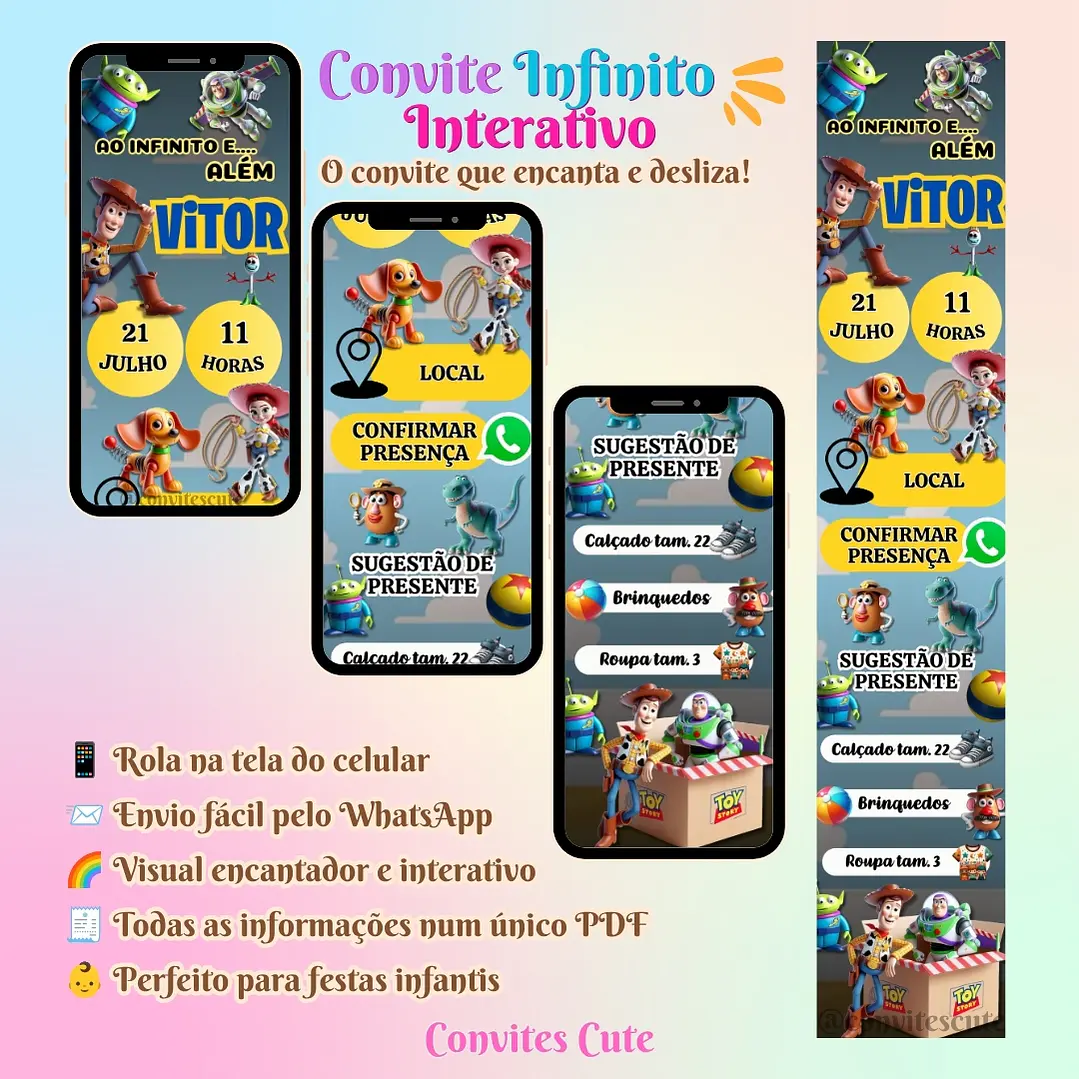 Convite Infinito Interativo Toy Story 2