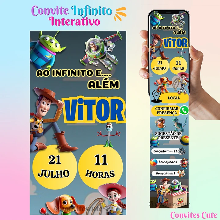 Convite Infinito Interativo Toy Story 1