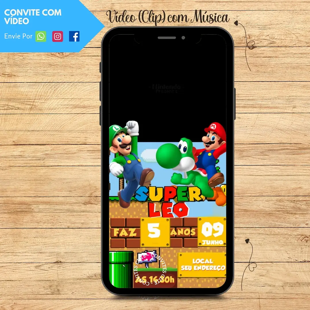 Convite Animado com Vídeo Super Mario Game 2