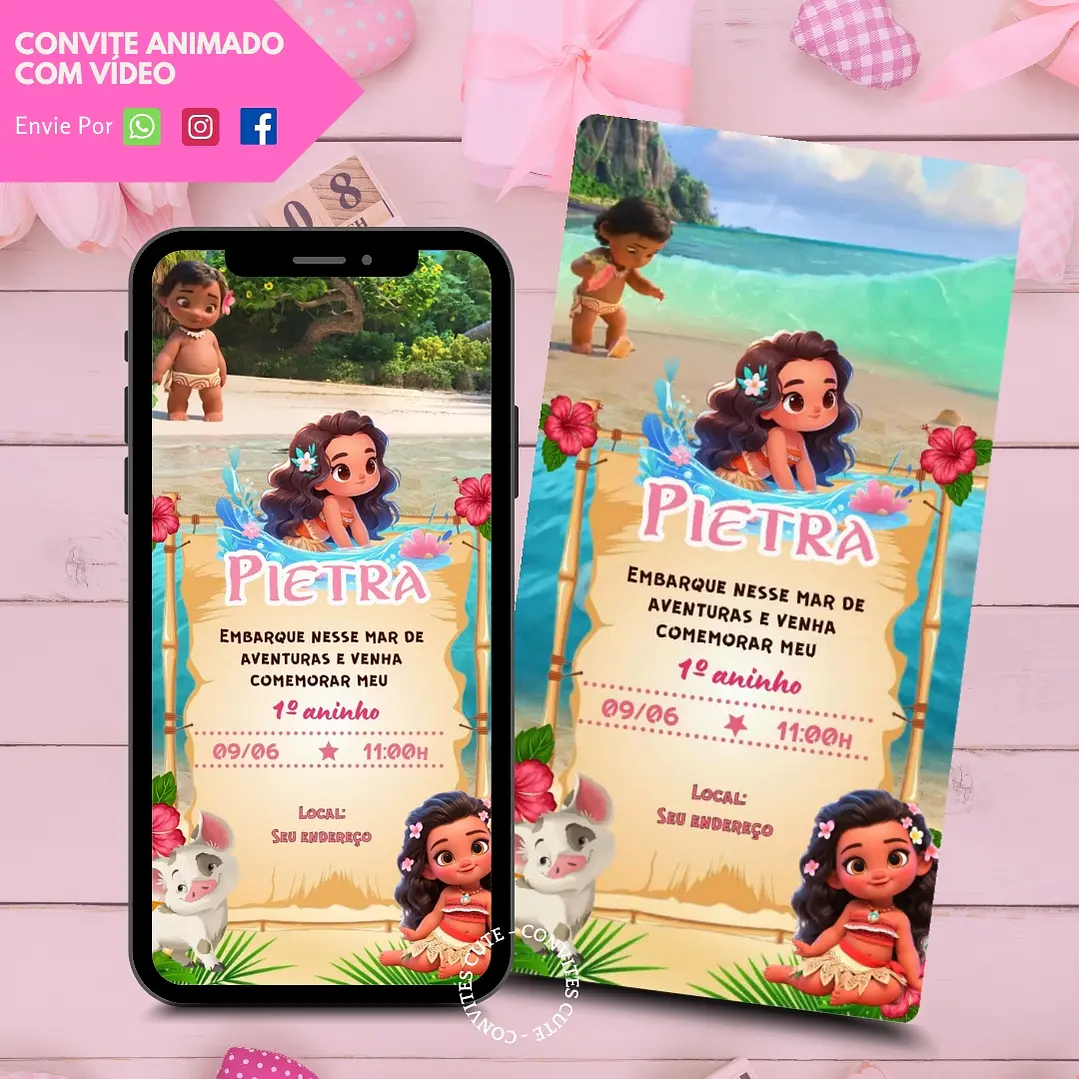 Convite Animado com Vídeo Moana 1