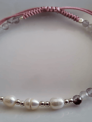 Pulsera Macramé Rosa y Plata 