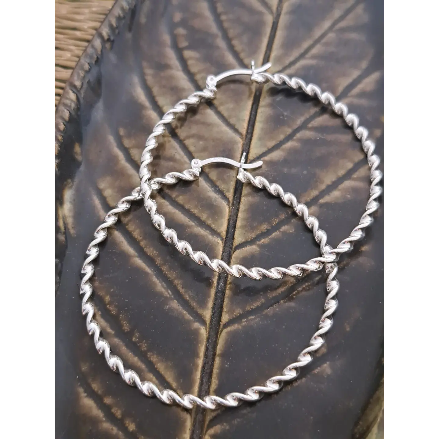 Argollas Circulares Entorchadas Plata Laminada 50mm 2