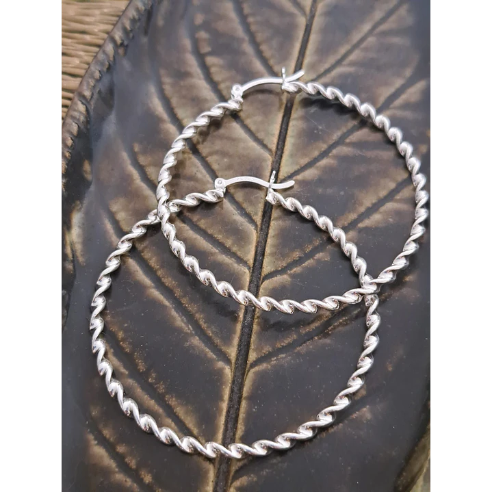 Argollas Circulares Entorchadas Plata Laminada 50mm 2