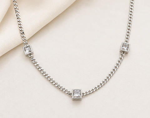 Collar grumet de plata 925 con circones cuadrados
